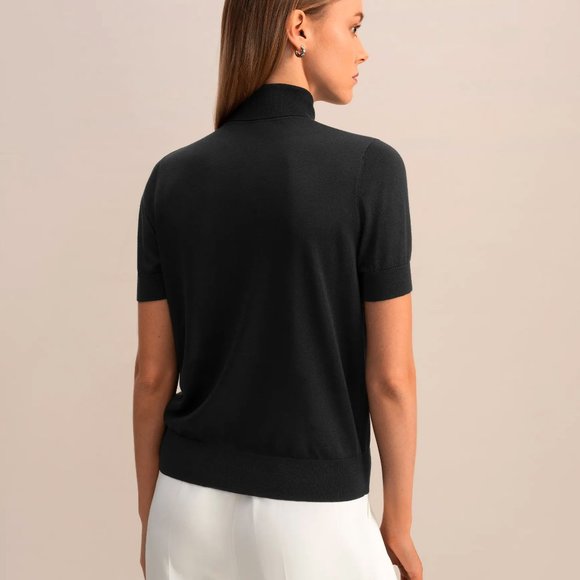 NEW! InCashmere 100% Cashmere Short Sleeve Mock Neck Sweater Black, Sz X/P- US 0 - Picture 4 of 16